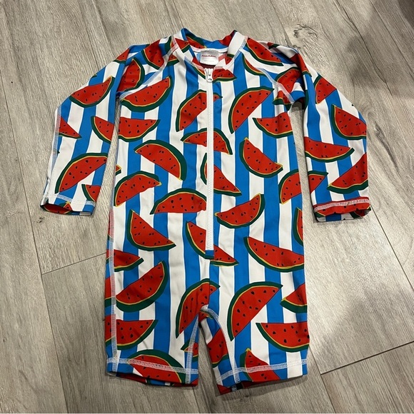 Hanna Andersson Watermelon Striped Kids Swimsuit - Picture 1 of 2